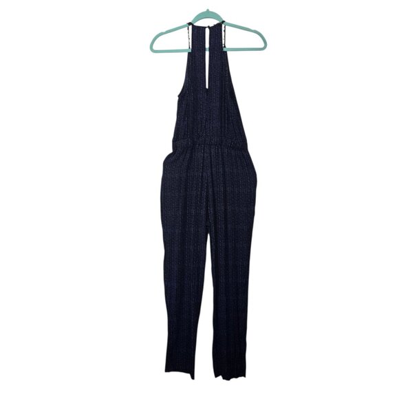 Marciano Blue Pinstriped Halter-neck Jumpsuit Deep V-neck Pockets Size Small - Picture 9 of 9